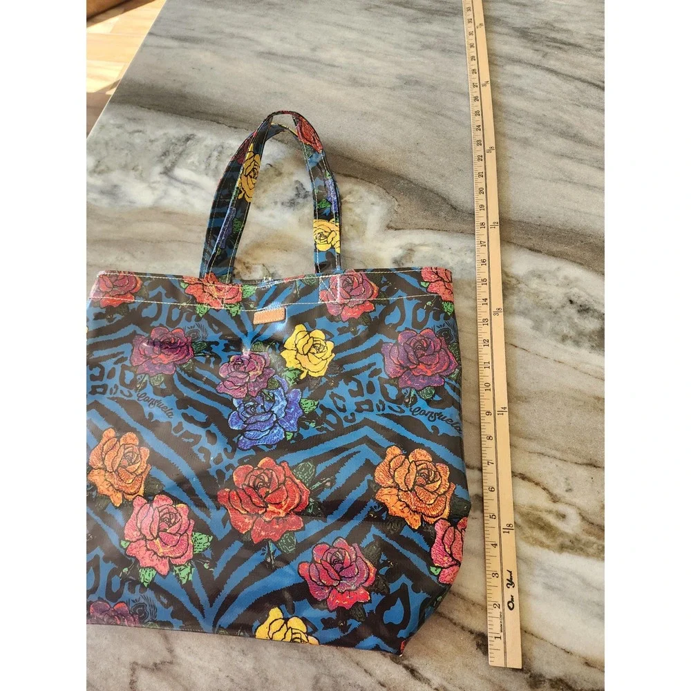 Consuela Lolo Roses Coated Grab N Go Large Tote Bag Blue Floral Animal Print